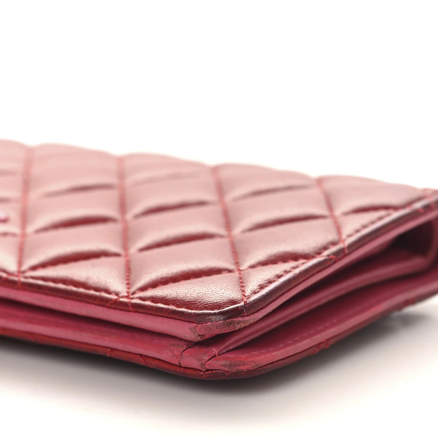 Chanel Lambskin Quilted Yen Wallet Red Pink
