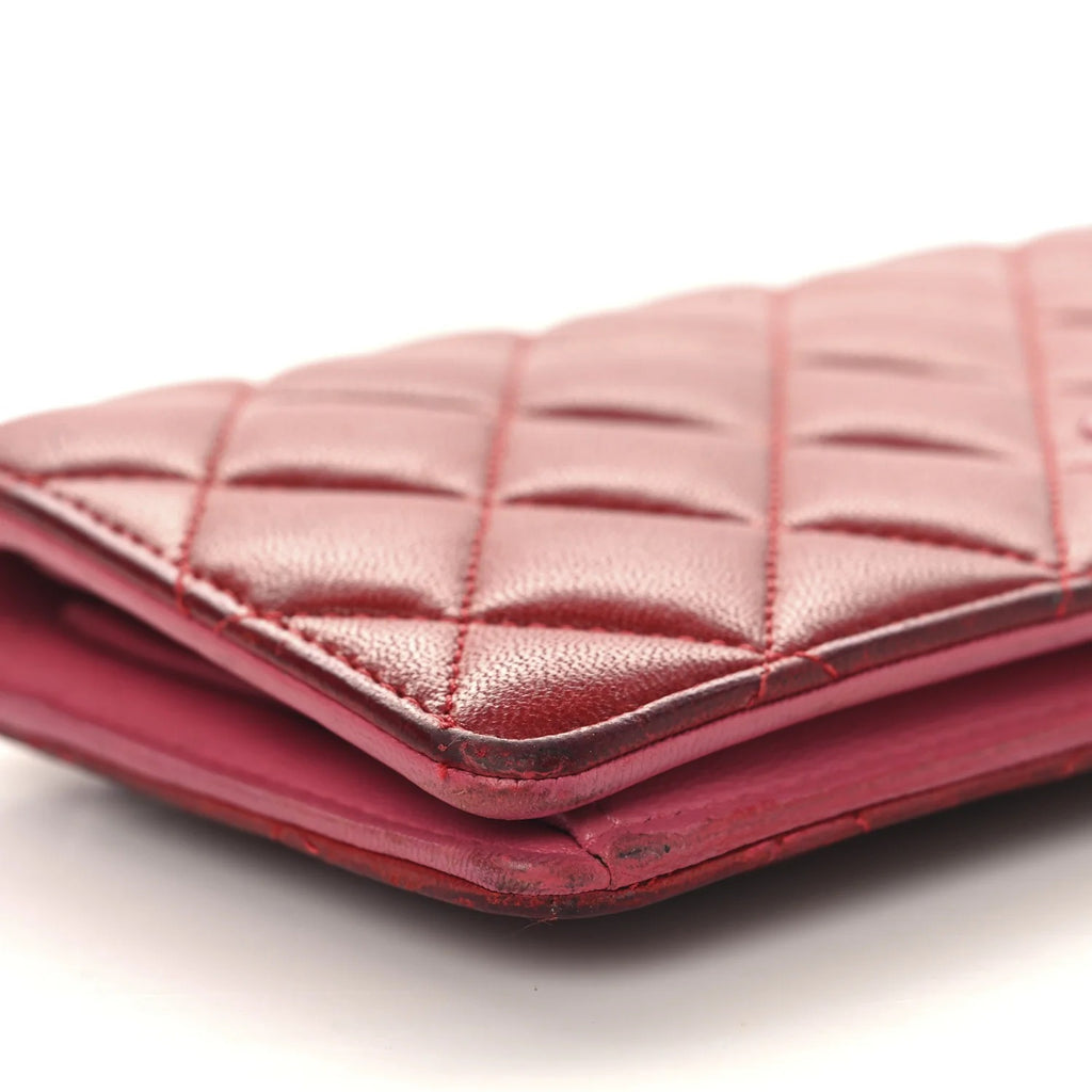 Chanel Lambskin Quilted Yen Wallet Red Pink