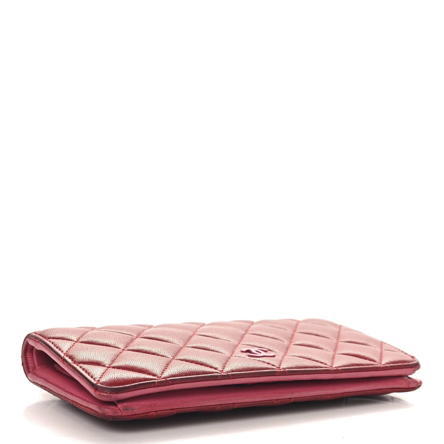 Chanel Lambskin Quilted Yen Wallet Red Pink