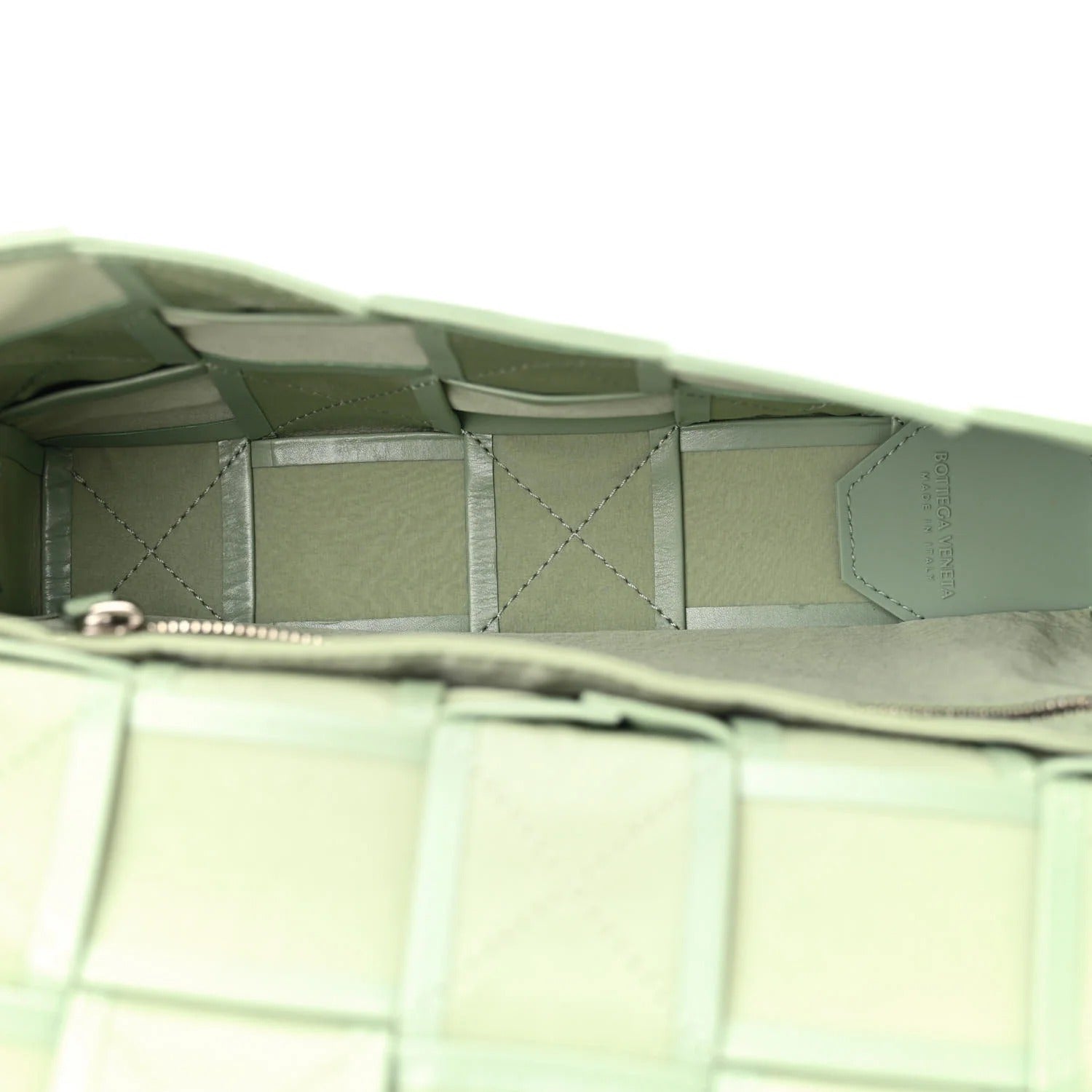 Bottega Ventta Paper Calfskin Maxi Intreccio Cassette Crossbody Bag Sage