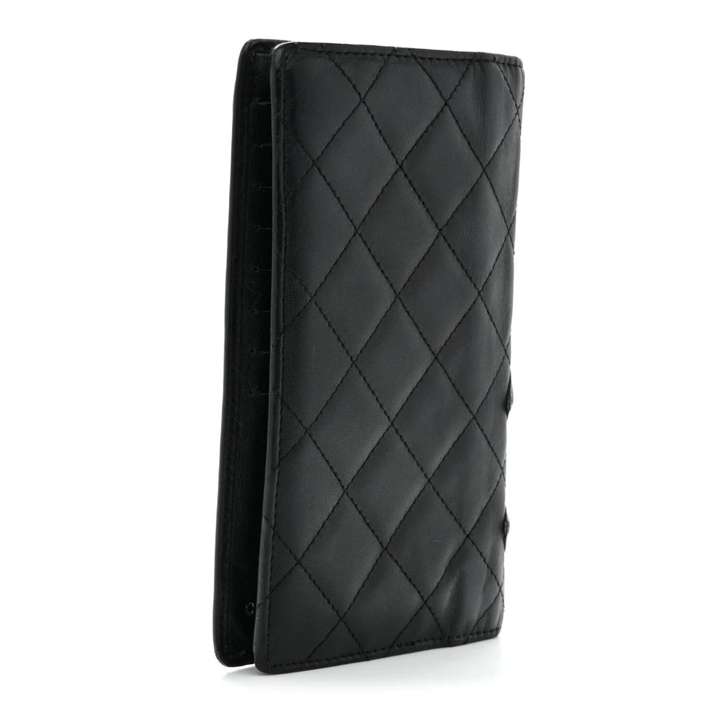 Black quilted phone case on a white background