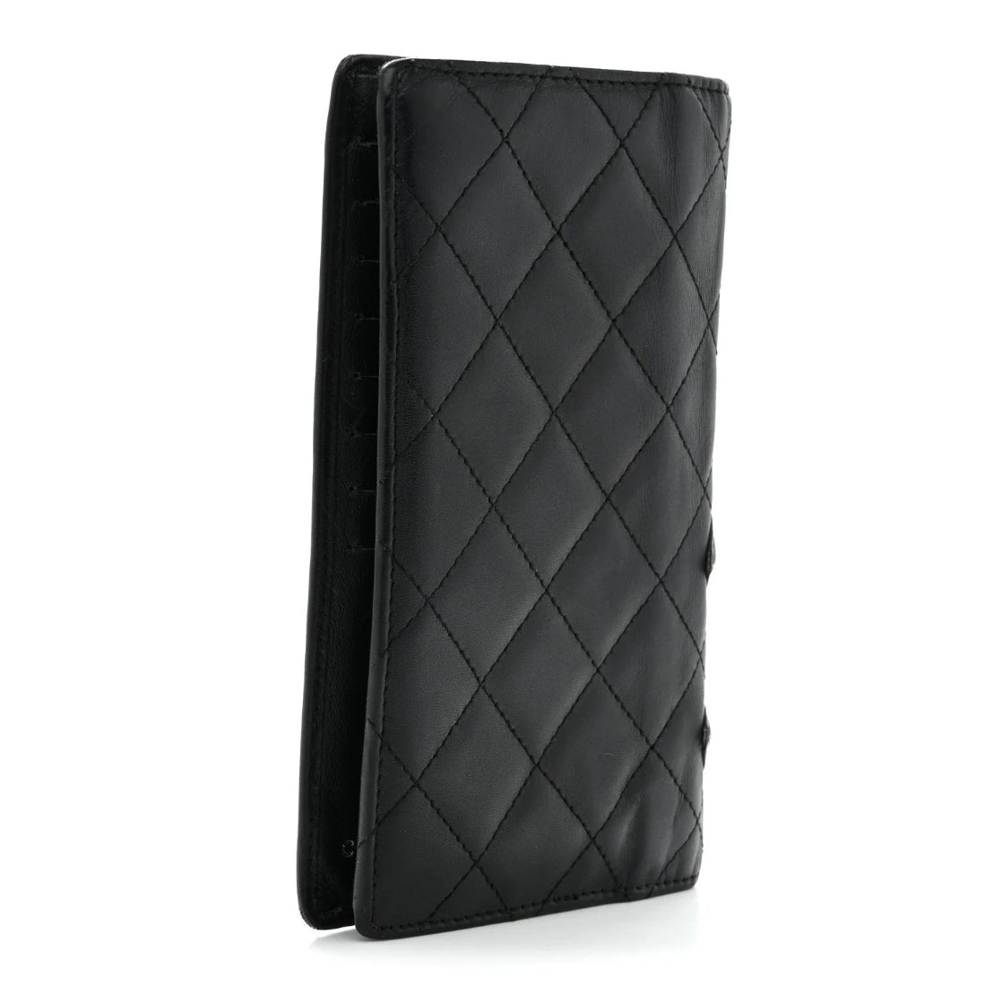 Black quilted phone case on a white background