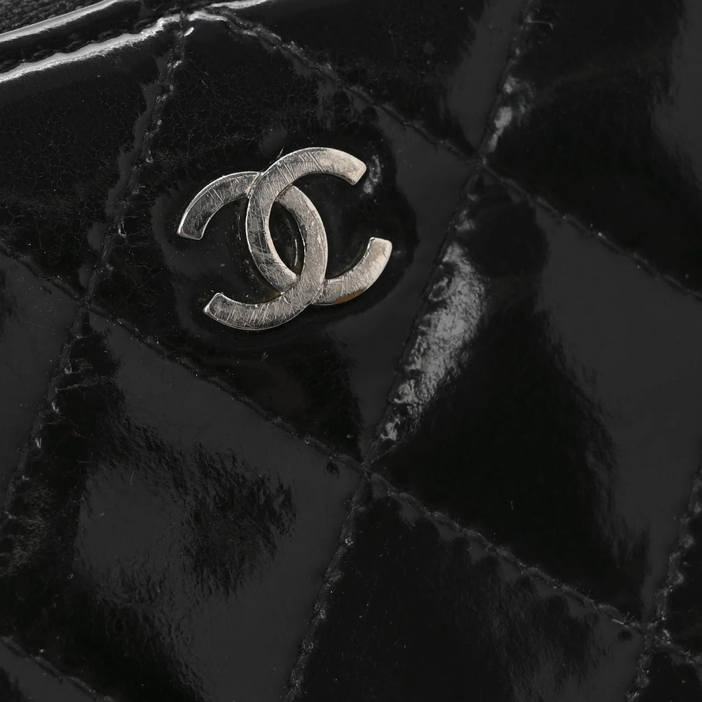 Chanel Patent Quilted Large Gusset Zip Around Wallet Black