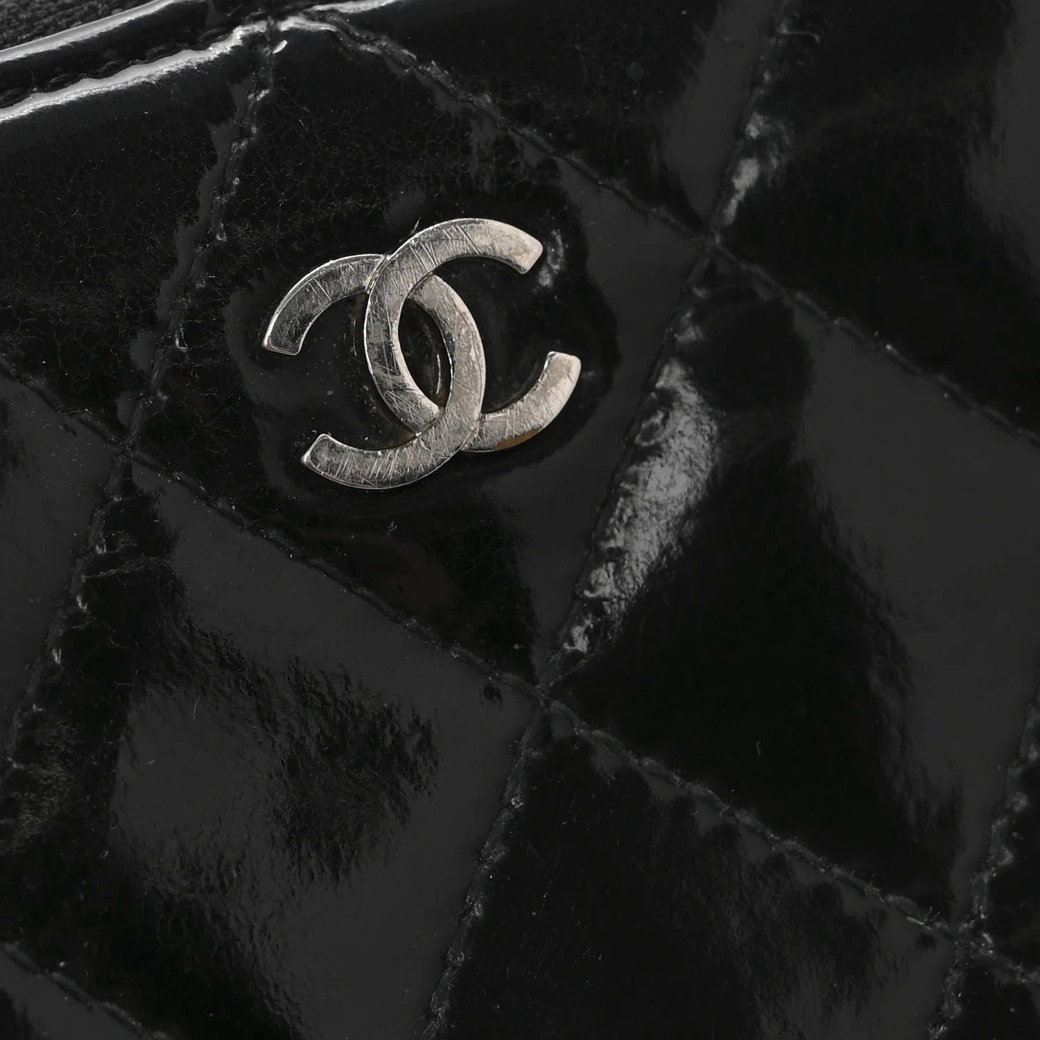 Chanel Patent Quilted Large Gusset Zip Around Wallet Black