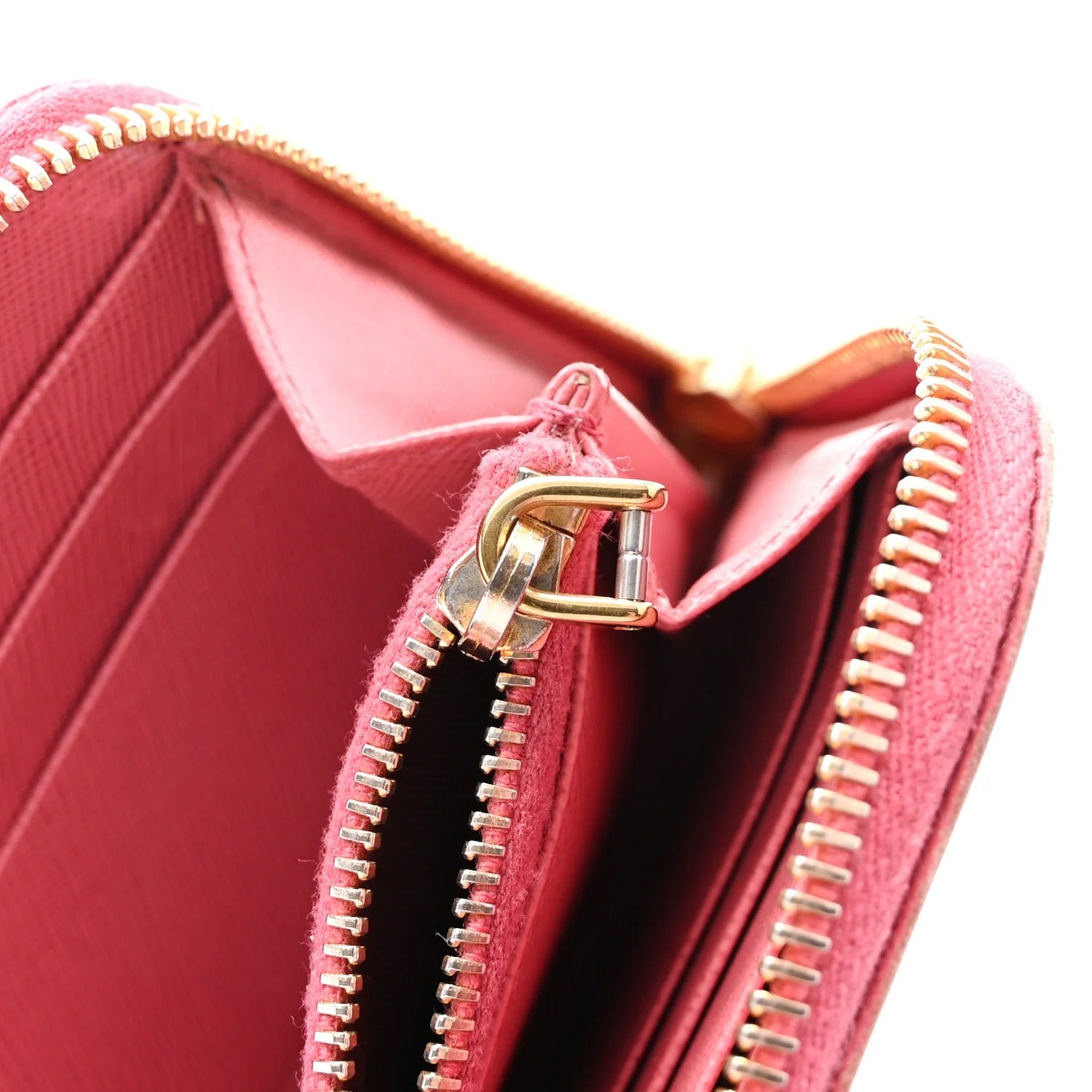 Prada Saffiano Metal Zip Around Wallet Ibisco