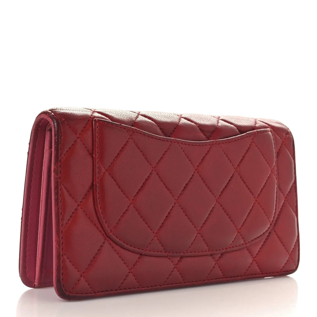 Chanel Lambskin Quilted Yen Wallet Red Pink