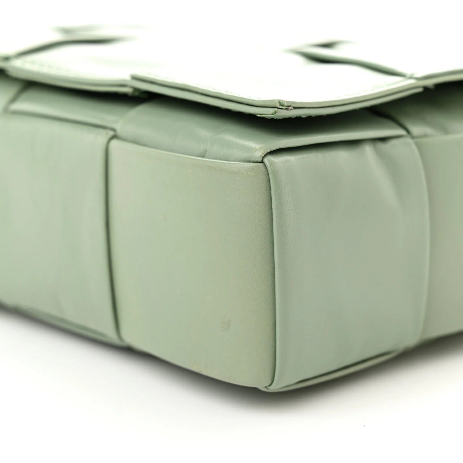 Bottega Ventta Paper Calfskin Maxi Intreccio Cassette Crossbody Bag Sage