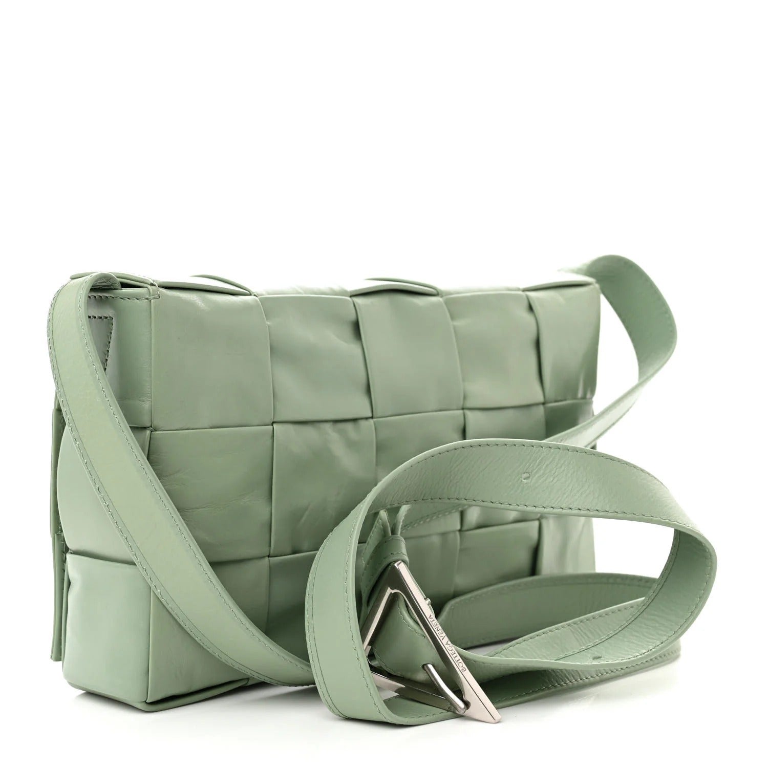 Bottega Ventta Paper Calfskin Maxi Intreccio Cassette Crossbody Bag Sage