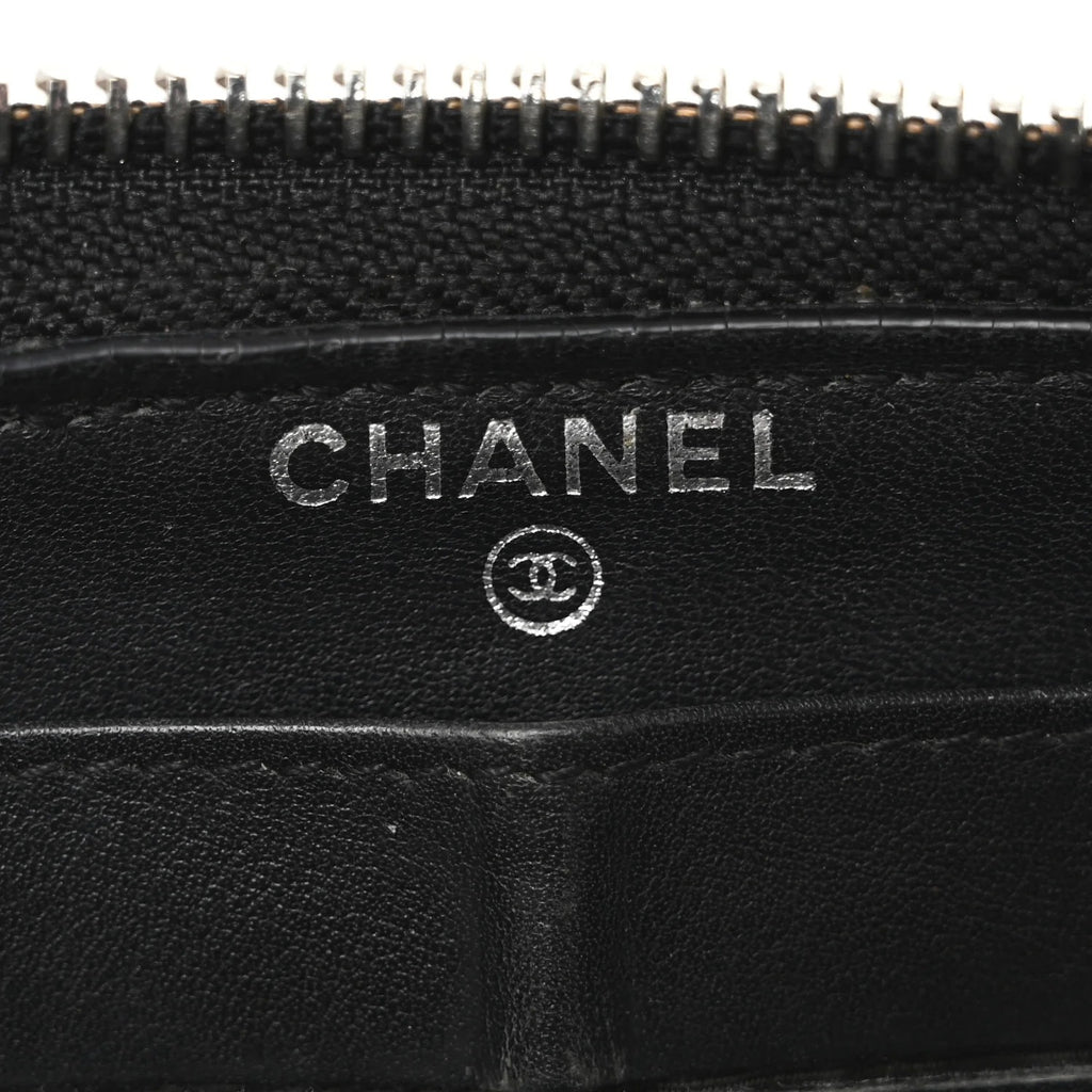 Chanel Patent Quilted Large Gusset Zip Around Wallet Black