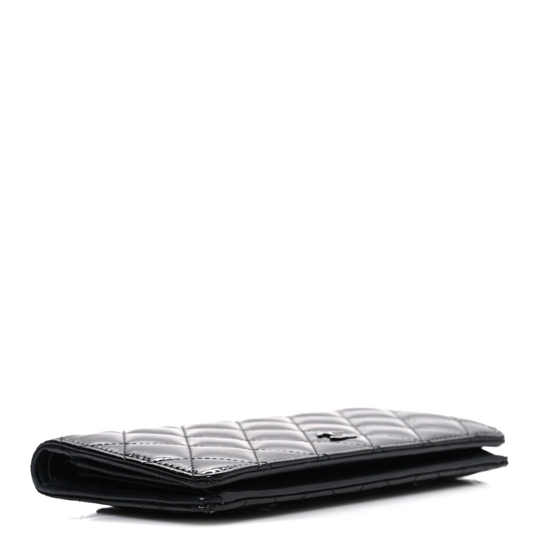 Black quilted wallet on a white background