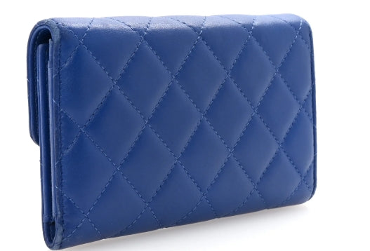 Blue quilted wallet on a white background