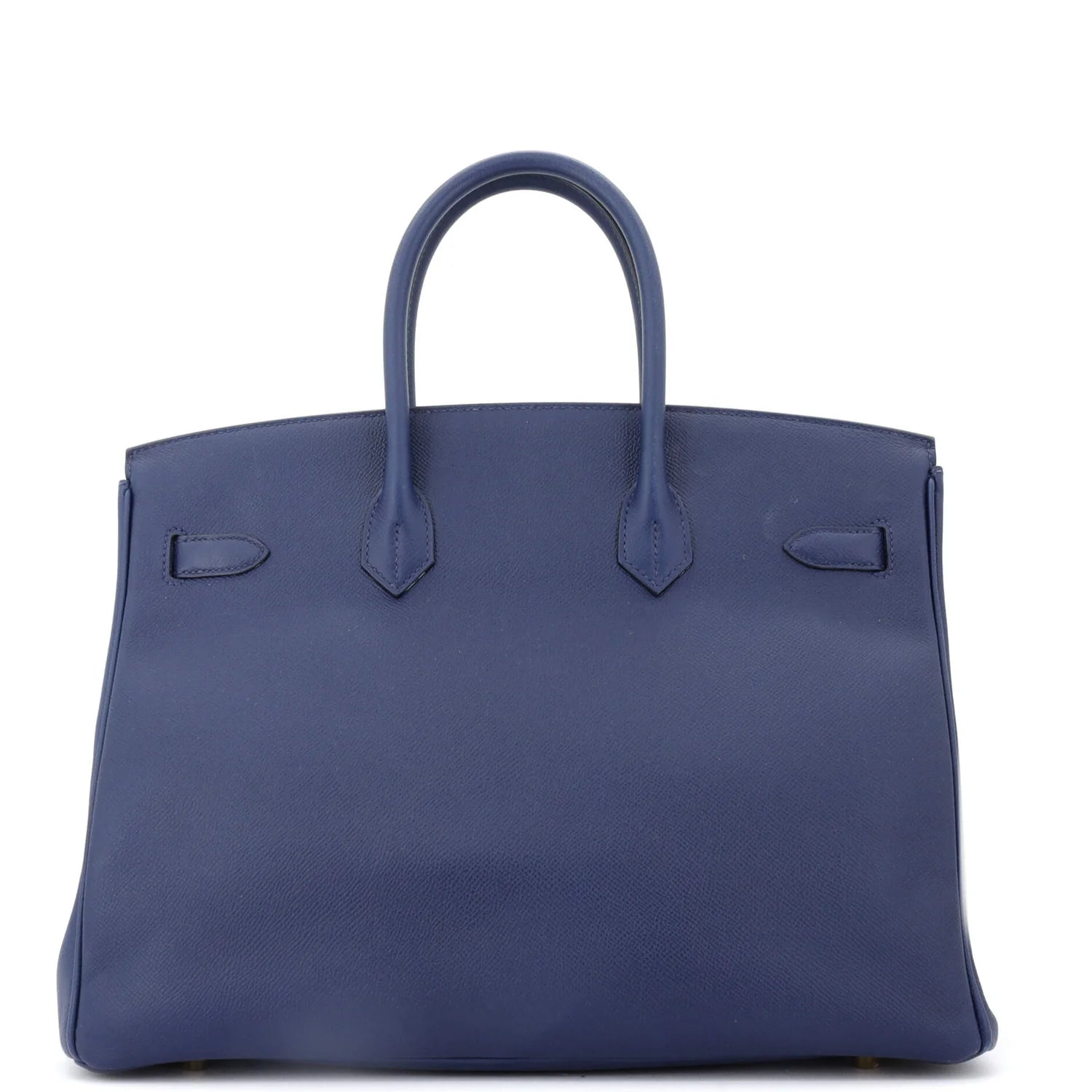 Blue Hermes Birkin handbag on a white background