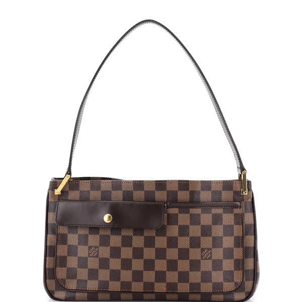 Louis Vuitton Augbagne Bag Damier Brown checkered handbag with a strap on a white background