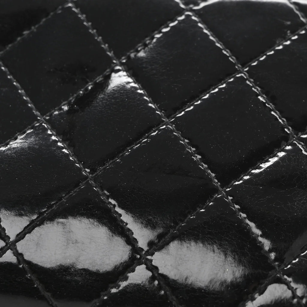 Chanel Patent Quilted Large Gusset Zip Around Wallet Black