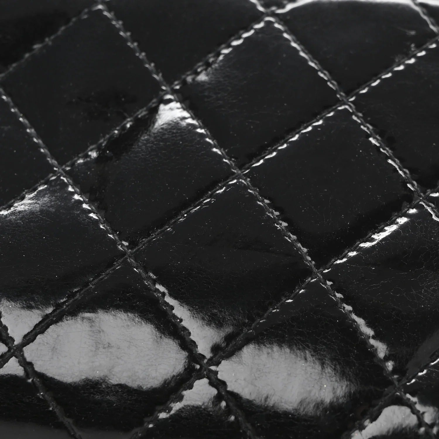 Chanel Patent Quilted Large Gusset Zip Around Wallet Black
