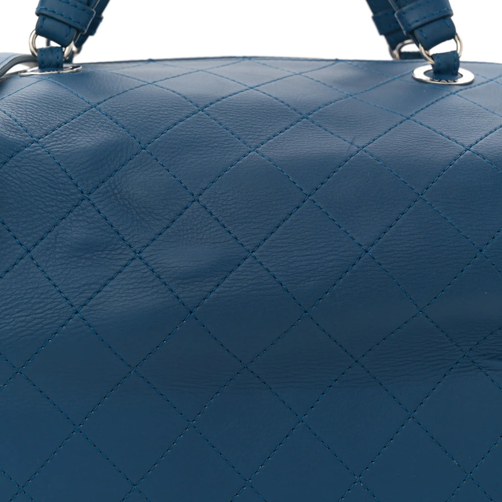 Chanel Calfskin Stitched Large Bowling Bag Blue