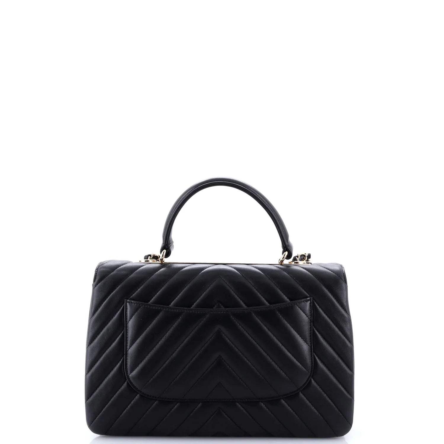 Black quilted classic Chanel leather handbag on a white background