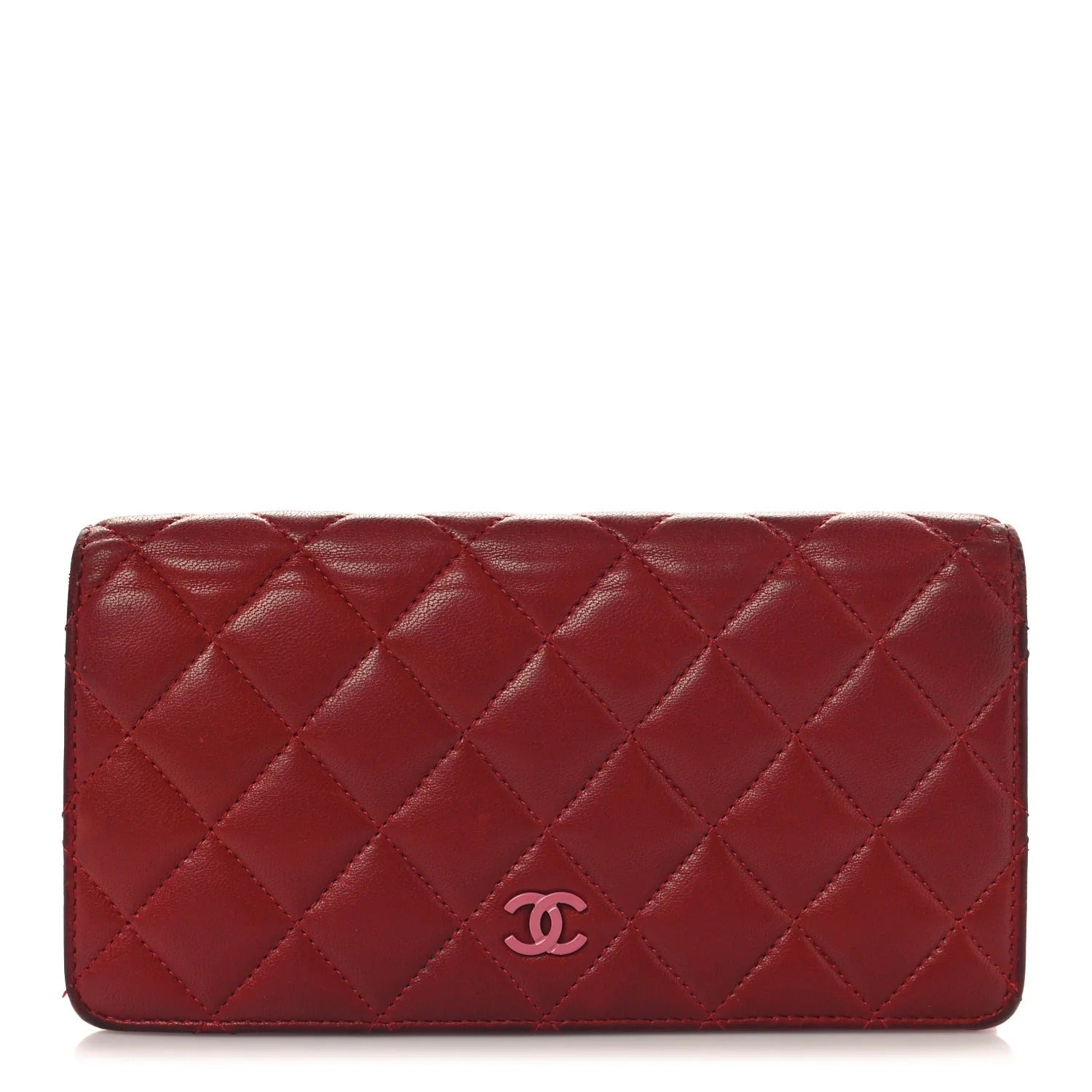 Chanel Lambskin Quilted Yen Wallet Red Pink