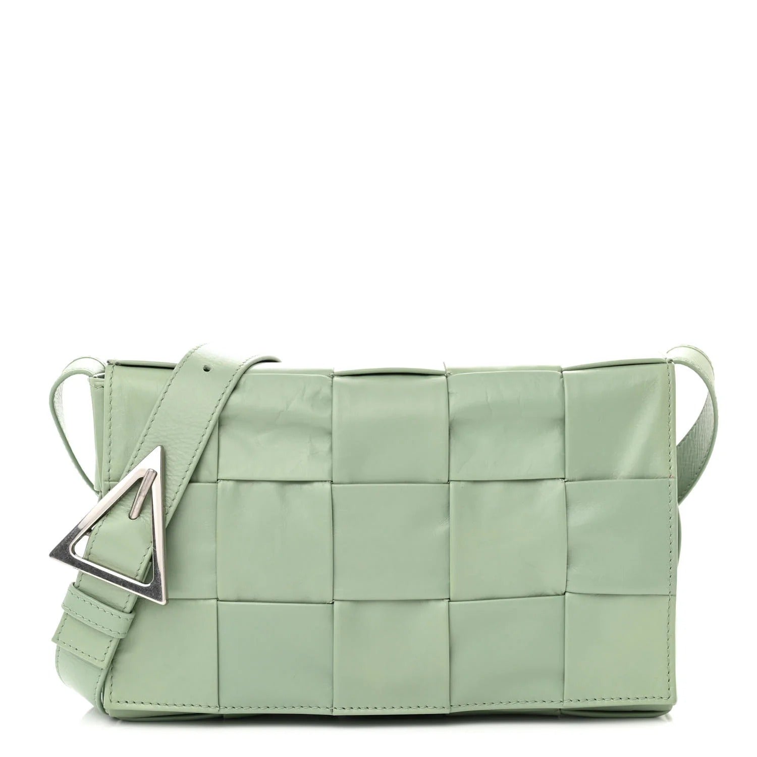 Bottega Ventta Paper Calfskin Maxi Intreccio Cassette Crossbody Bag Sage