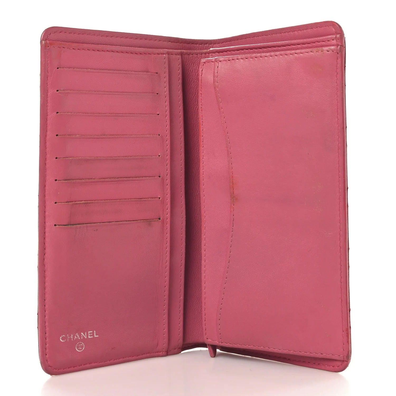 Chanel Lambskin Quilted Yen Wallet Red Pink