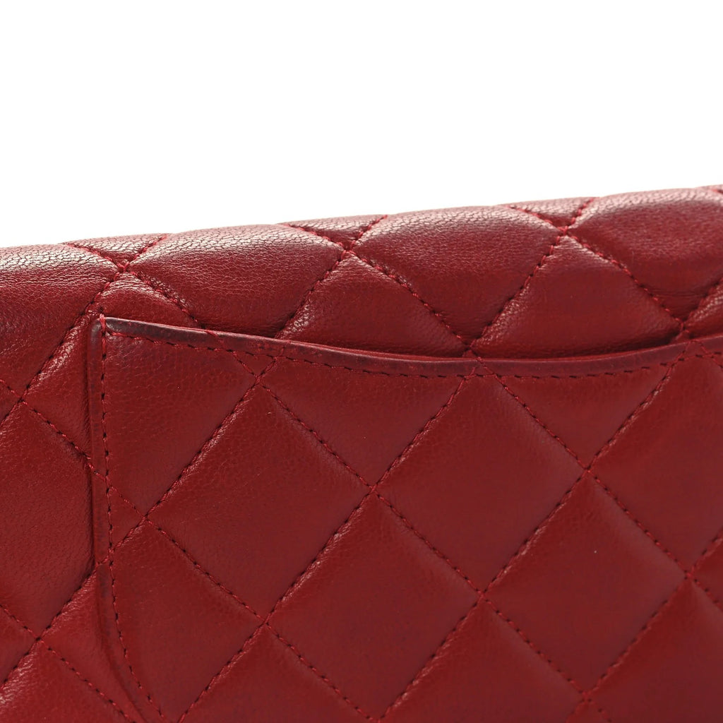 Chanel Lambskin Quilted Yen Wallet Red Pink