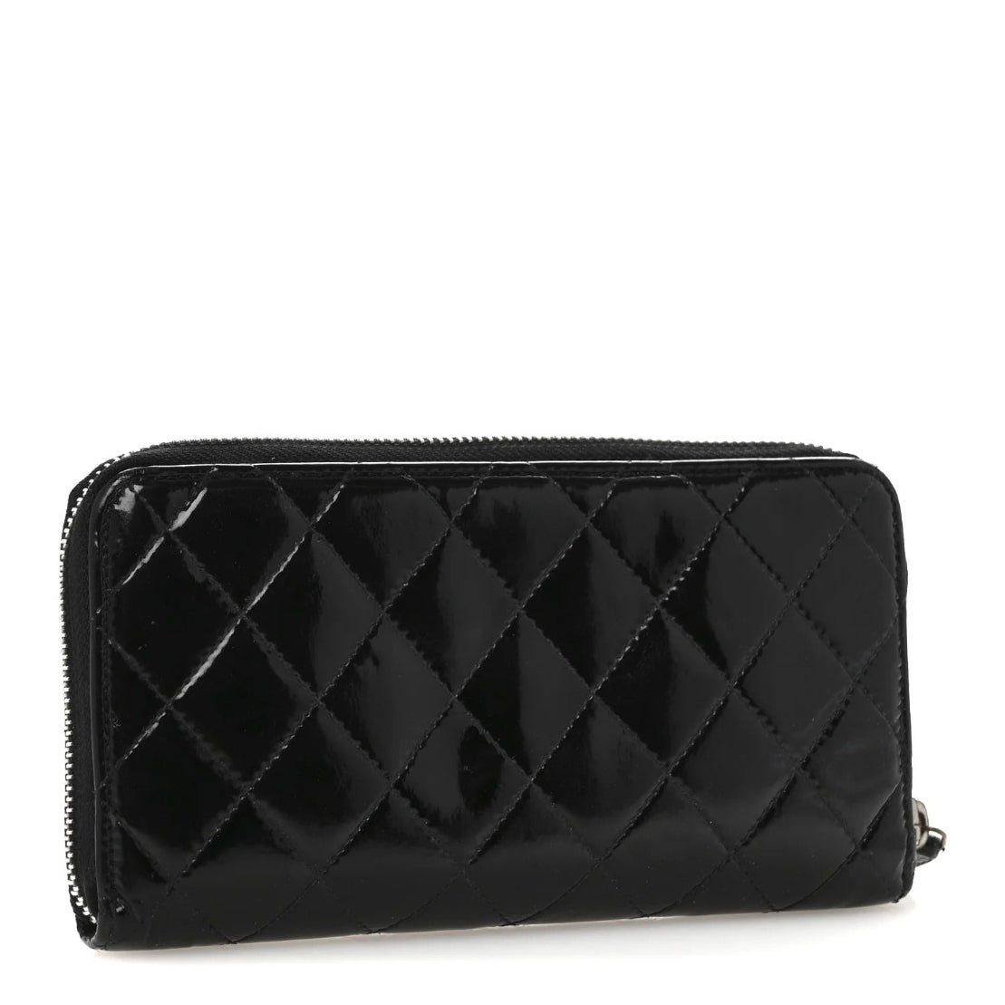 Black quilted wallet on a white background