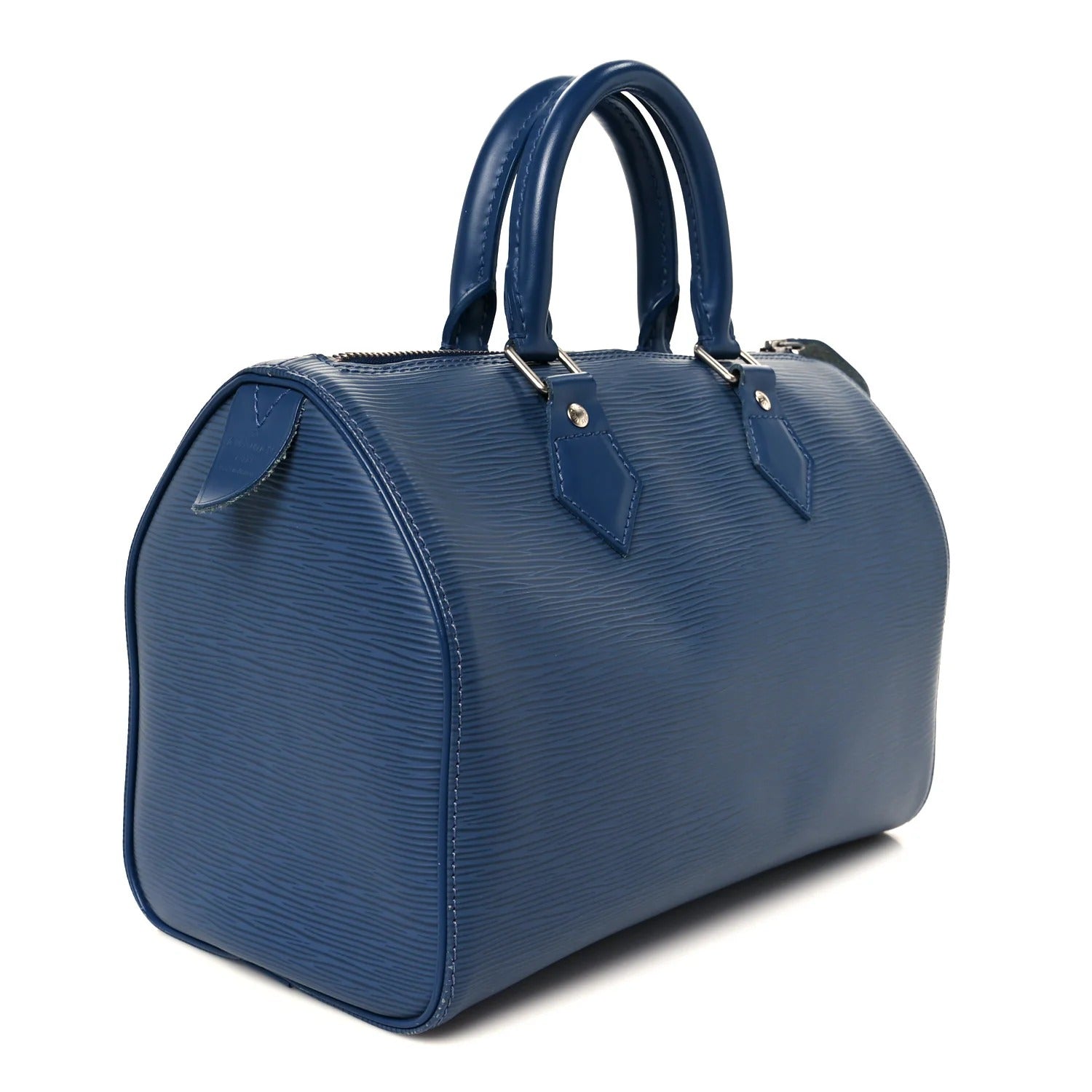 lous vuitton epi speedy blue with textured surface on a white background