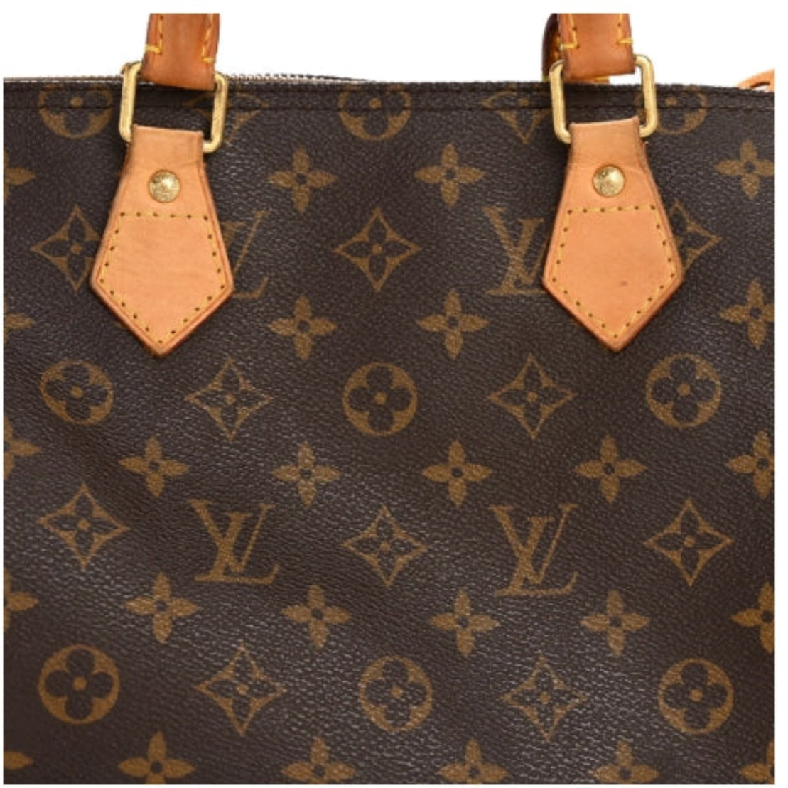 Louis vuitton speedy 35 handbag with monogram pattern on a white background